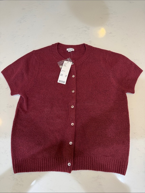 Kimchi Blue Sweaters - Kimchi Blue Short-Sleeve Burgundy Cardigan